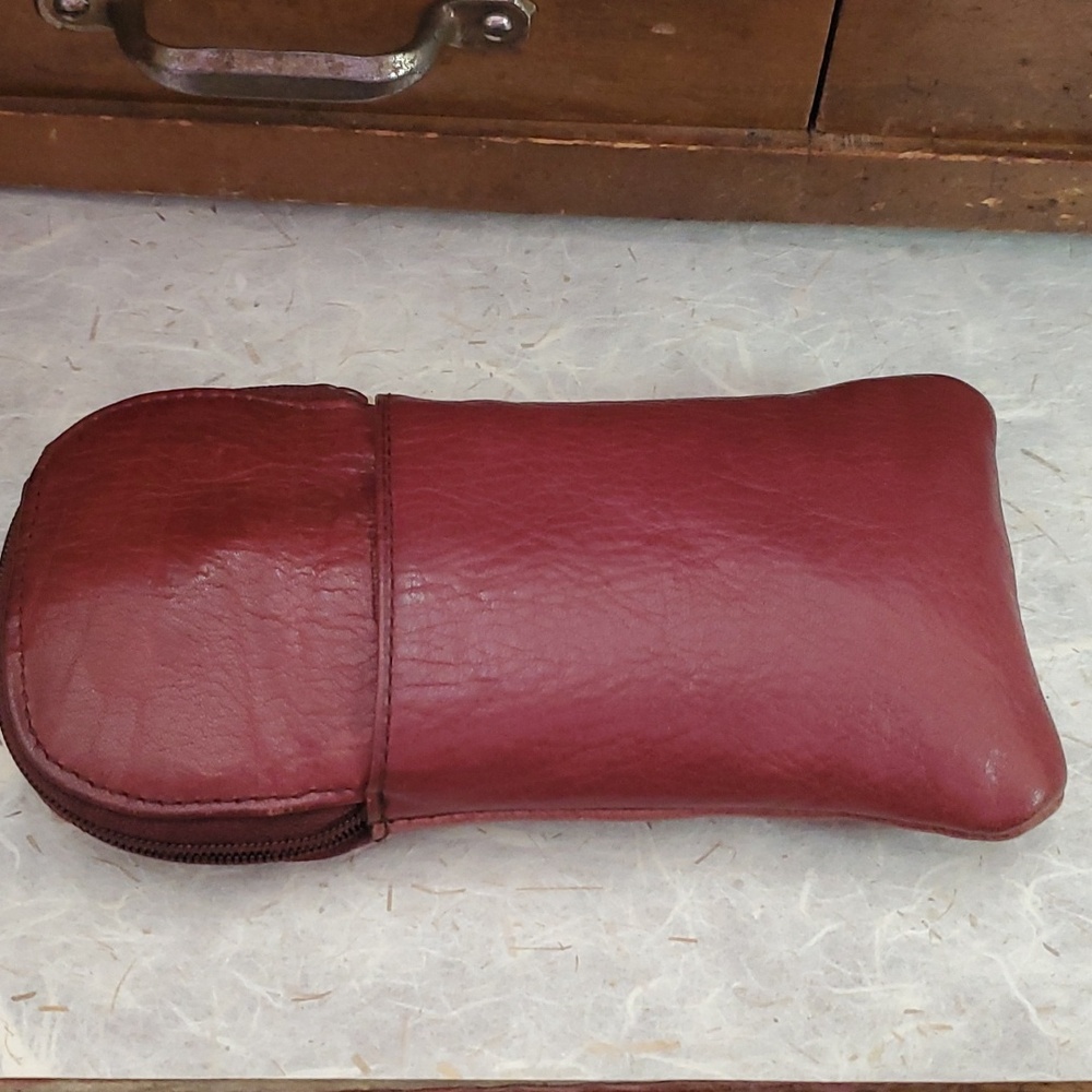 Burgundy color genuine leather eyeglass case. AG